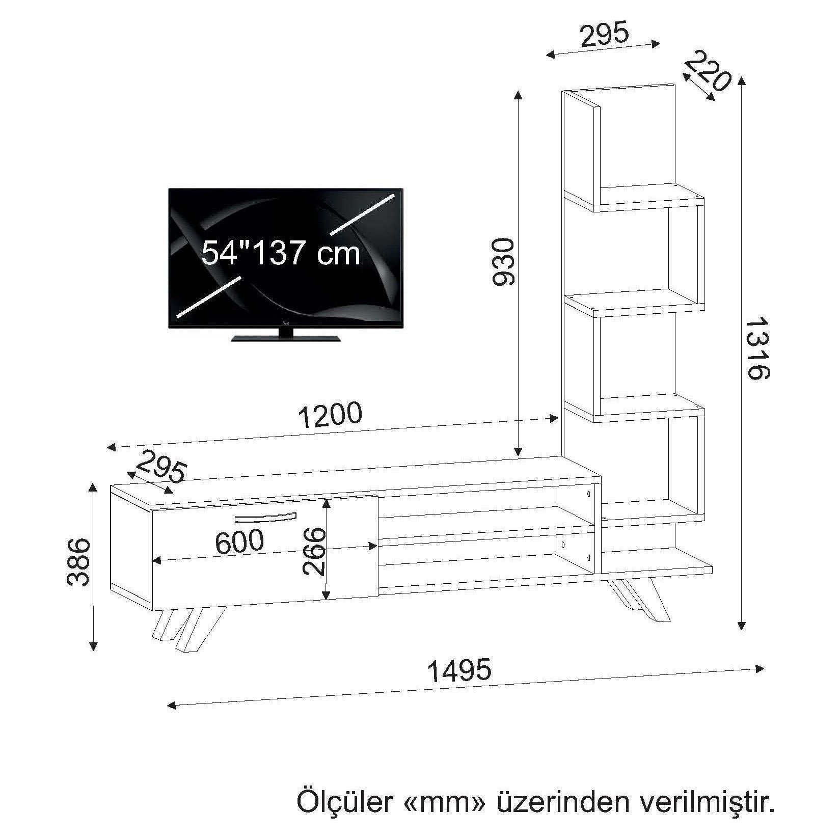 Comoda TV Ceren, stejar/alb, PAL, 150x30x132 cm