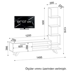 Comoda TV Ceren, stejar/alb, PAL, 150x30x132 cm
