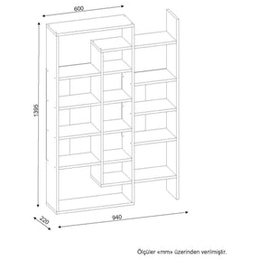 Biblioteca Belinda, gri/alb, PAL, 94x22x140 cm