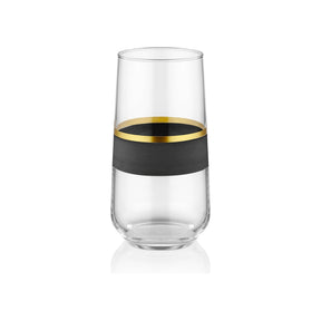 Set pahare din sticla 6 buc GLW0002, negru/auriu, 100% sticla, 8x8x15 cm