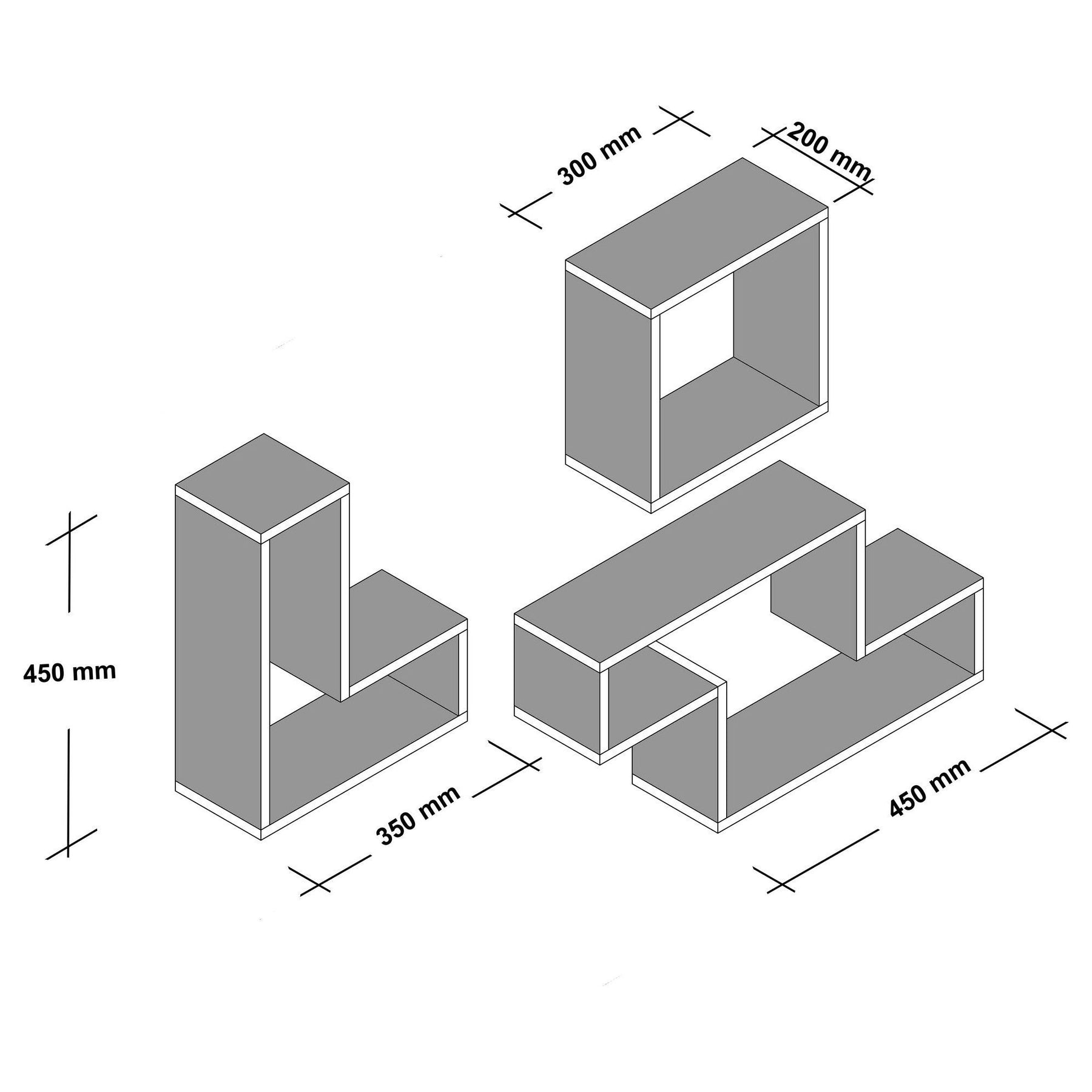 Set 3 rafturi Tetris, alb, PAL melaminat
