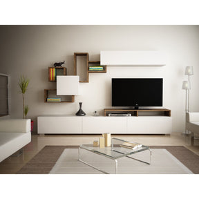 Set Living Elit, din PAL melaminat, alb/nuc, 210x37 cm