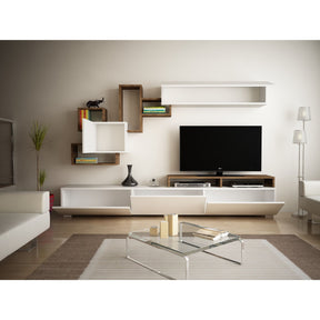 Set Living Elit, din PAL melaminat, alb/nuc, 210x37 cm