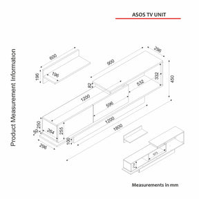 Set Living Asos, din PAL melaminat, alb/nuc, 180x30x45 cm