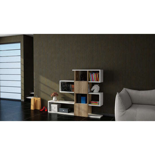 Biblioteca Karlin, din PAL melaminat, alb/alun, 120x20x109 cm