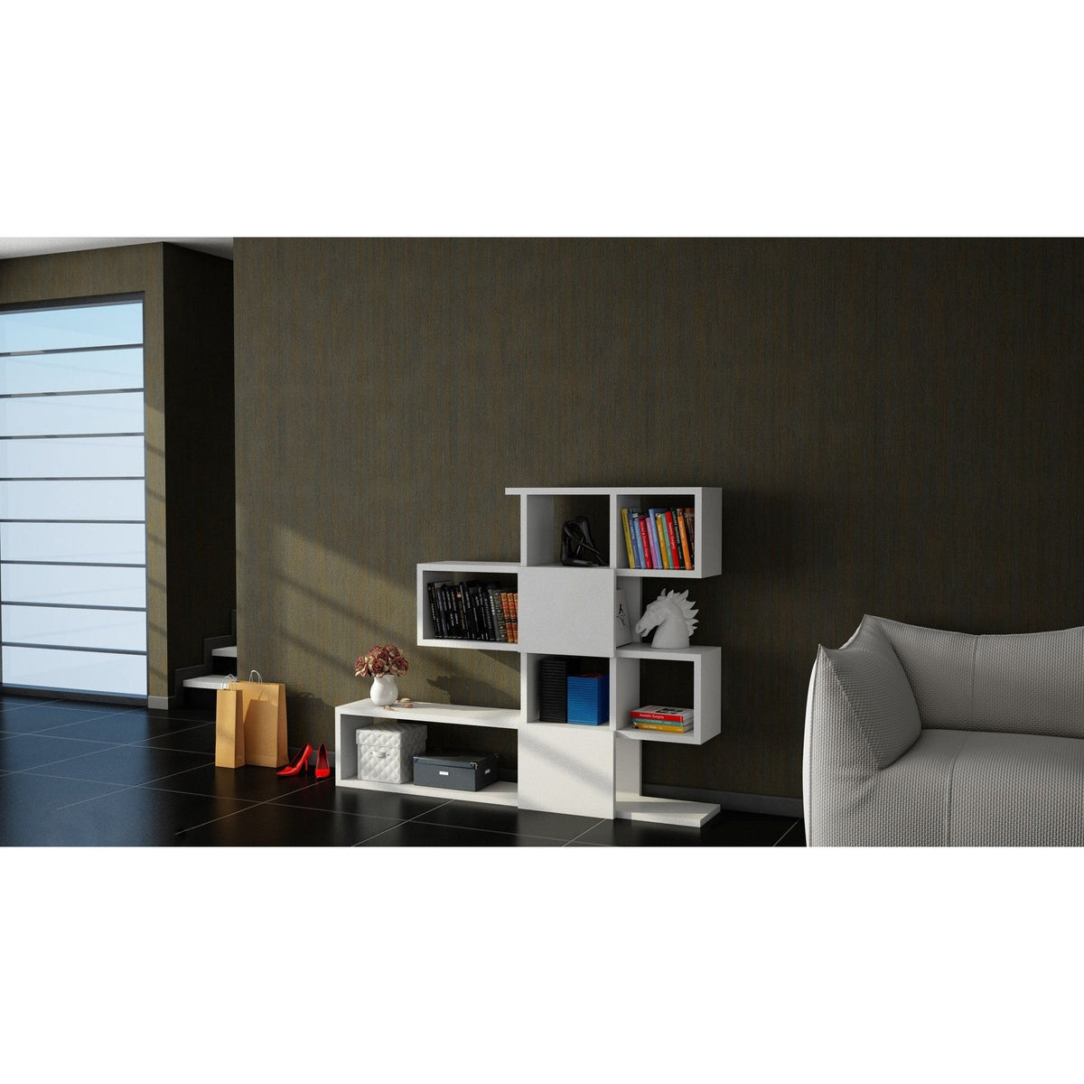 Biblioteca Karlin, din PAL melaminat, alb, 120x20x109 cm
