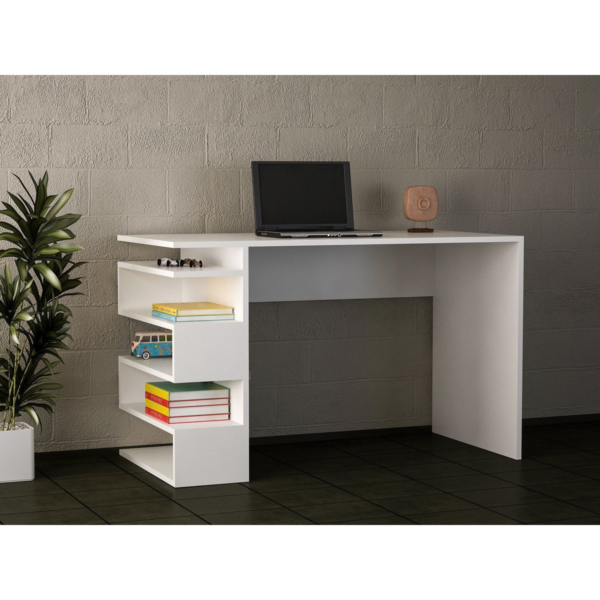 Birou Snake, din PAL melaminat, alb, 120x60x75 cm