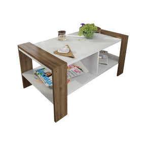 Masuta de cafea Erica, din PAL melaminat, alb/nuc, 90x60x42 cm