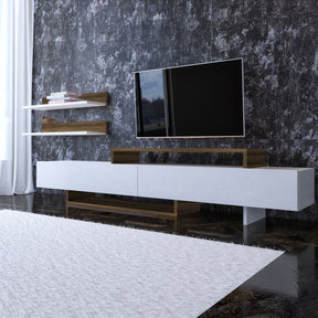 Set living Nirvana, din PAL melaminat, alb/tec, 180x42x30 cm