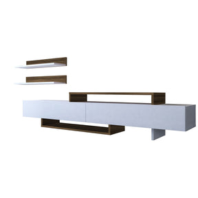 Set living Nirvana, din PAL melaminat, alb/tec, 180x42x30 cm