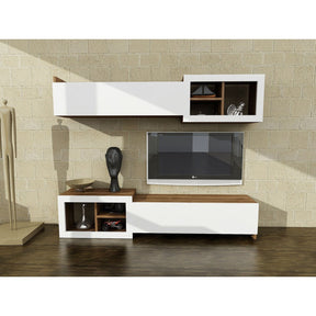Living TV Prag, alb/nuc, PAL melaminat, 160x35x27 cm