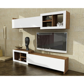 Living TV Prag, alb/nuc, PAL melaminat, 160x35x27 cm