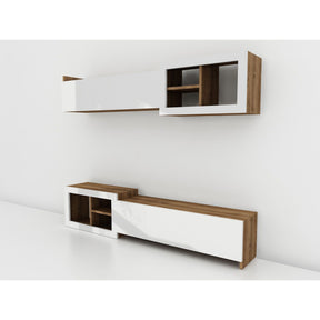 Living TV Prag, alb/nuc, PAL melaminat, 160x35x27 cm