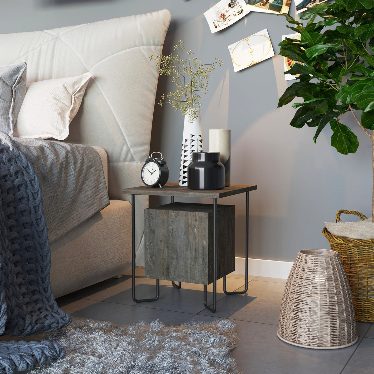 Noptiera Acres Nightstand, maro, PAL melaminat/metal, 40x45x40 cm