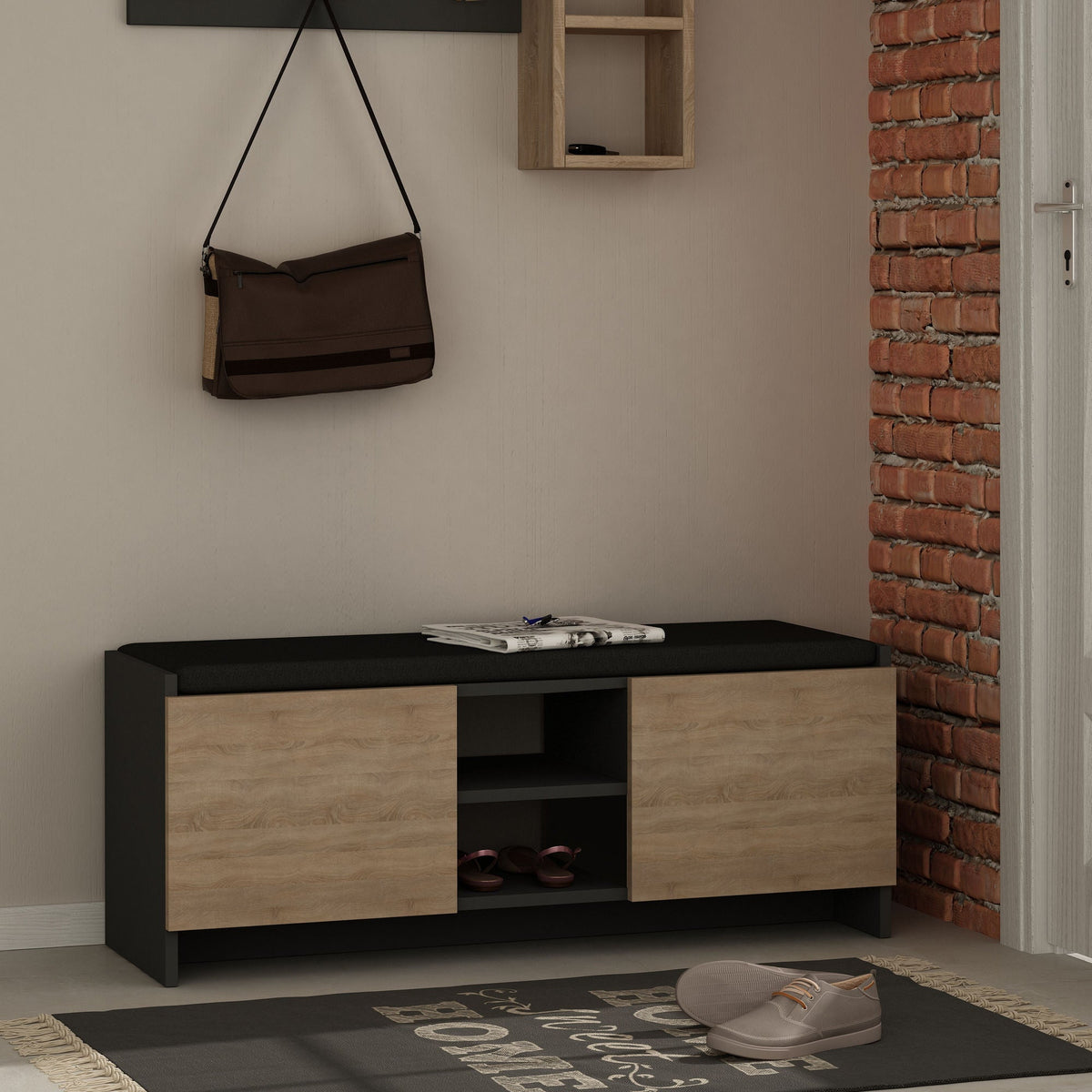 Pantofar Zulla, stejar/gri, PAL melaminat, 110x43x37 cm