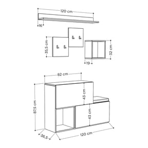 Cuier cu pantofar Holdon, din PAL melaminat, alb, 120x40