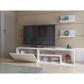 Set comoda Tv si 2 rafturi Zeplin, alb, PAL melaminat, 120x29x30 cm