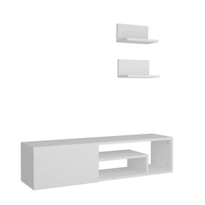 Set comoda Tv si 2 rafturi Zeplin, alb, PAL melaminat, 120x29x30 cm