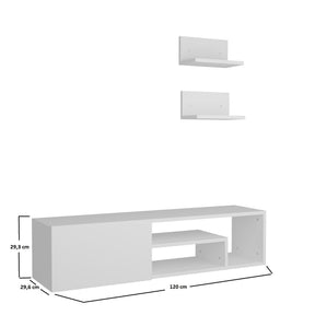 Set comoda Tv si 2 rafturi Zeplin, alb, PAL melaminat, 120x29x30 cm