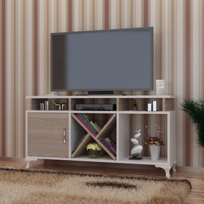 Comoda TV Ay, alb/stejar, PAL, 120x30x54 cm