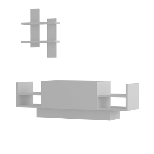 Set living Bahar, format din comoda TV si un raft, alb, PAL