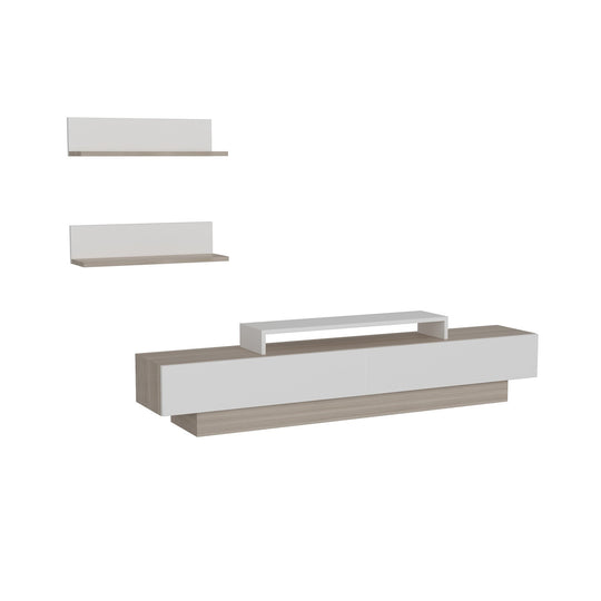Set comoda TV si 2 rafturi Lusi, alb/stejar, PAL
