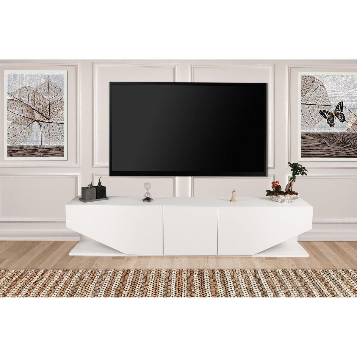 Comoda TV Inci, din PAL melaminat, alb, 180x30x40 cm