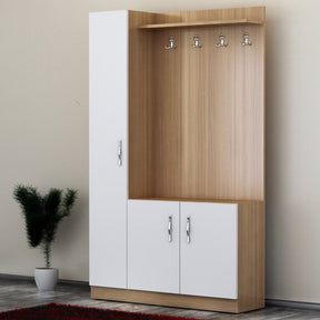 Garderoba hol Naturel, din PAL melaminat, tec/alb, 110x32x180 cm