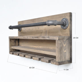 Suport pentru pahare si sticle BORURAF216, lemn de molid/metal, 60x28x11 cm