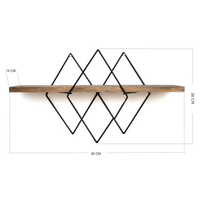 Raft WR033, maro/negru, lemn de molid/metal, 60x15x31 cm
