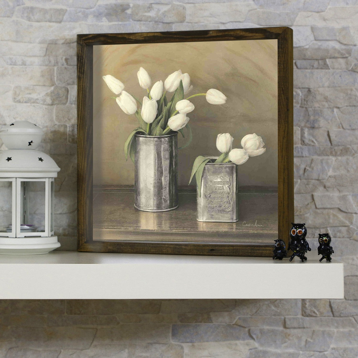 Tablou KZM450, din lemn de pin, pictura florala, 34x34 cm