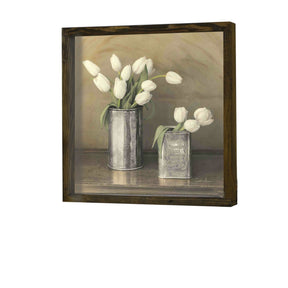 Tablou KZM450, din lemn de pin, pictura florala, 34x34 cm