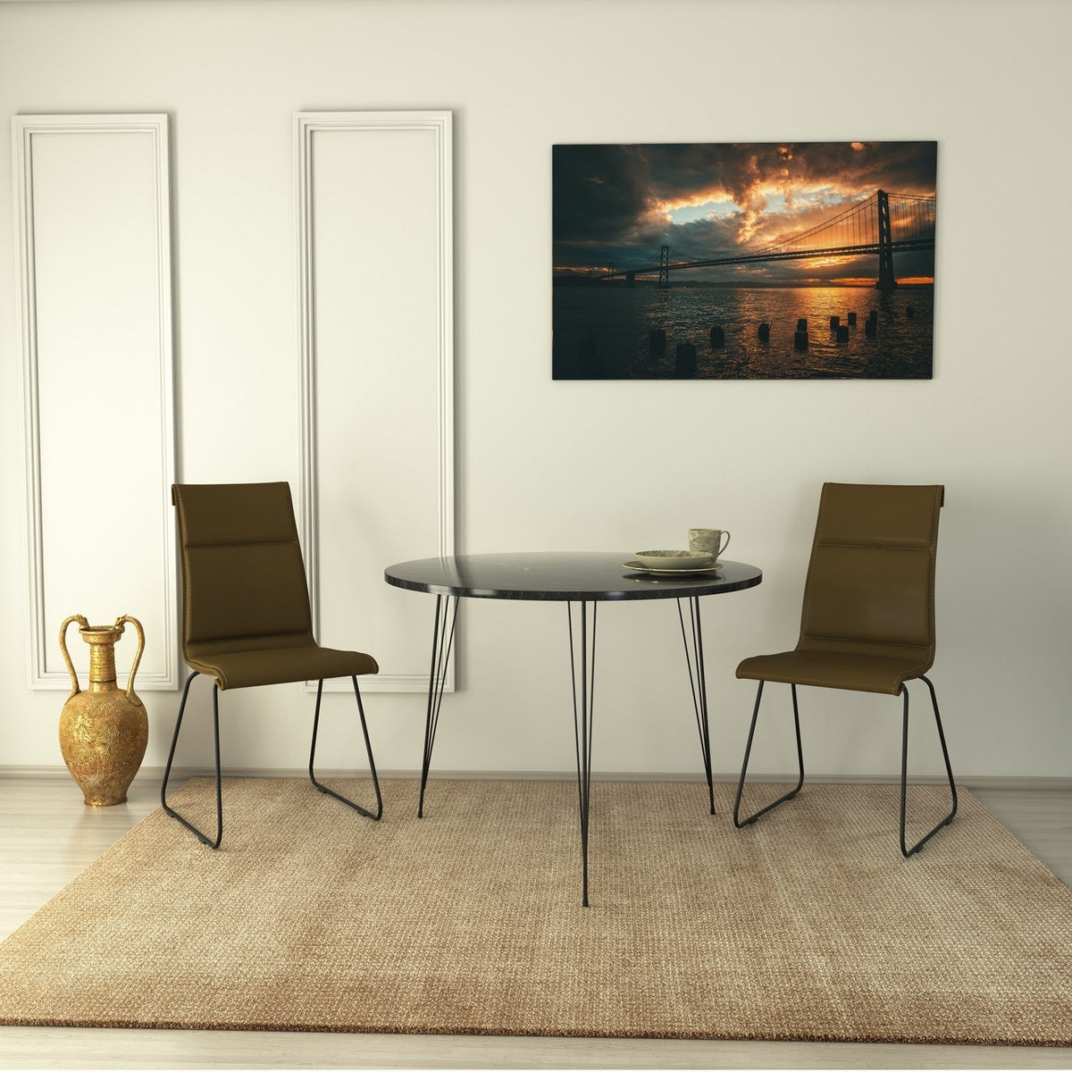 Masa Sandalf, din PAL melaminat, marmura neagra, 90x90x75 cm