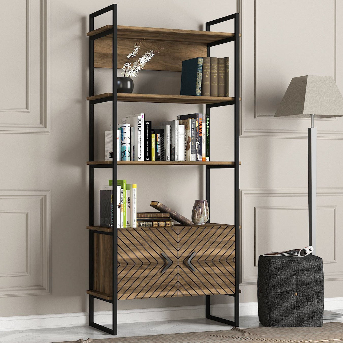 Biblioteca Scala, din PAL melaminat, nuc, 90x39x180 cm