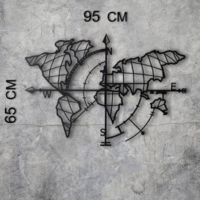 Decoratiune perete World Map, metal 100%, negru, 65 x 95 cm