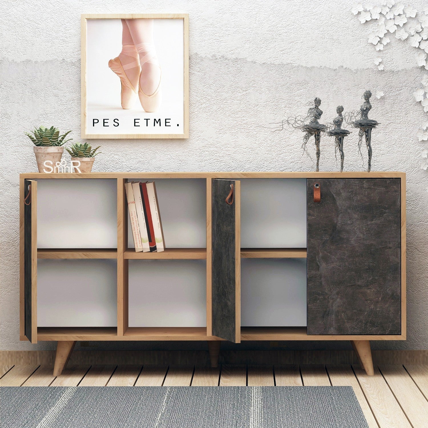Comoda cu 3 usi Planky, din PAL melaminat, 140x40x86 cm
