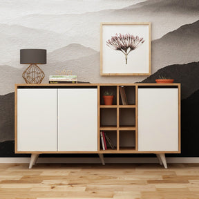 Comoda Seria, din PAL melaminat, alb/stejar, 140x40x86 cm