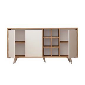 Comoda Seria, din PAL melaminat, alb/stejar, 140x40x86 cm