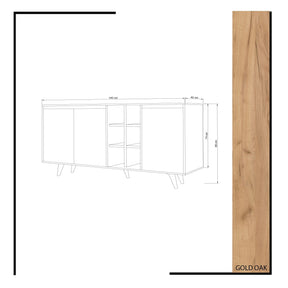 Comoda Seria, din PAL melaminat, alb/stejar, 140x40x86 cm