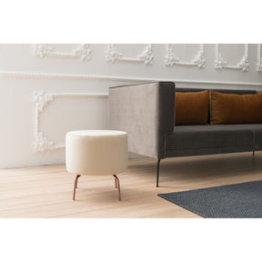 Taburet Octo, cadru lemn de fag/50% poliester si 50% bumbac, picioare metalice, stofa crem, 40x40 cm