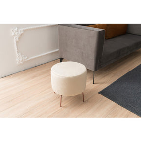Taburet Octo, cadru lemn de fag/50% poliester si 50% bumbac, picioare metalice, stofa crem, 40x40 cm