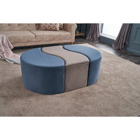 Set 3 taburete Alya, albastru/gri, stofa catifelata, 120x80x40 cm