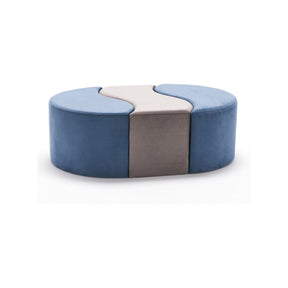 Set 3 taburete Alya, albastru/gri, stofa catifelata, 120x80x40 cm