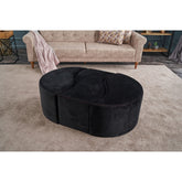 Set 3 taburete Alya, negru, stofa catifelata, 120x80x40 cm