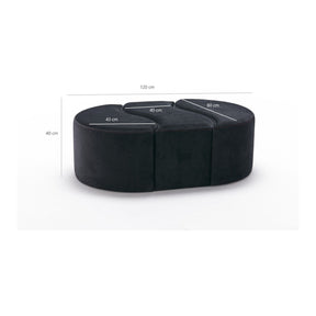Set 3 taburete Alya, negru, stofa catifelata, 120x80x40 cm
