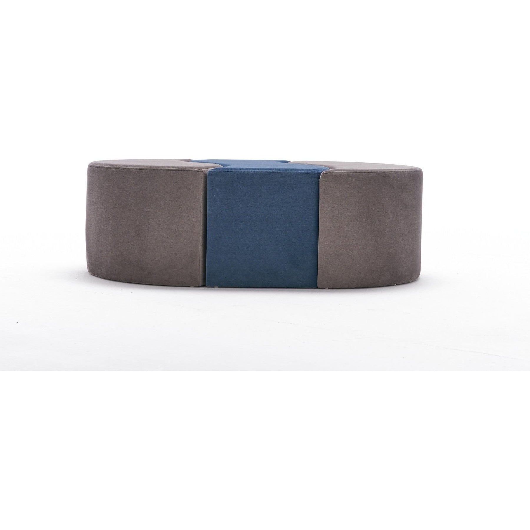 Set 3 taburete Alya, gri/albastru, stofa catifelata, 120x80x40 cm