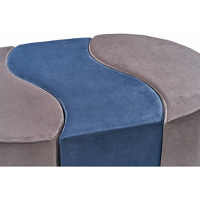 Set 3 taburete Alya, gri/albastru, stofa catifelata, 120x80x40 cm
