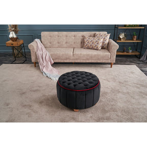 Taburet Jasmin, negru, stofa catifelata/lemn, 65x65x42 cm