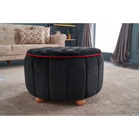 Taburet Jasmin, negru, stofa catifelata/lemn, 65x65x42 cm