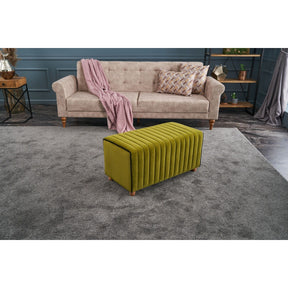 Taburet Mabel, verde, lemn/stofa catifelata, 80x40x40 cm
